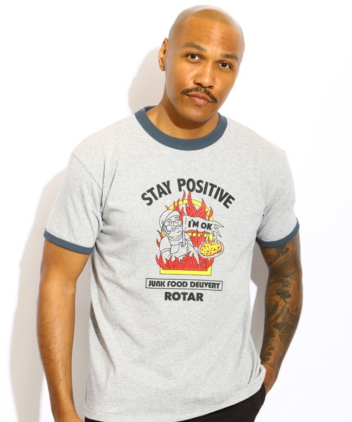 ROTAR(ローター)の「STAY POSITIVE Ringer Tee(Tシャツ/カットソー・メンズ・ホワイト×ブラック/グレー系その他・SMALL/MEDIUM/LARGE/X-LARGE)」の2枚目の写真