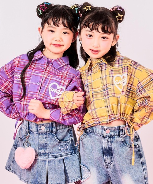 ANAP kids（アナップキッズ）の「クロップド プリント チェックシャツ（シャツ/ブラウス・キッズ・ラベンダー/イエロー/レッド・120/130）」の2枚目の写真