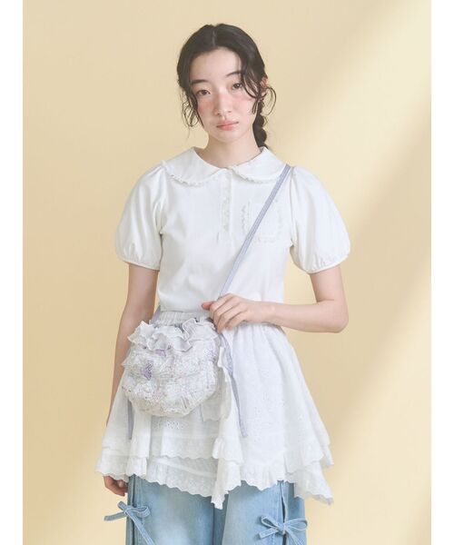 merry jenny（メリージェニー）の「frilly summer polo top（ポロシャツ・レディース・ミント/ピンク/オフホワイト・FREE）」の4枚目の写真