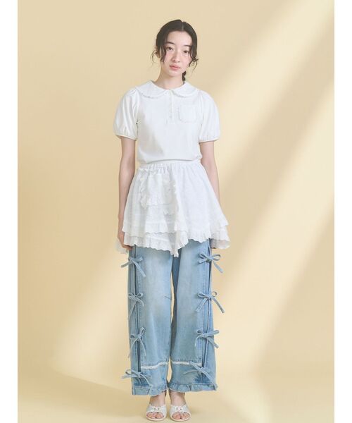 merry jenny（メリージェニー）の「frilly summer polo top（ポロシャツ・レディース・ミント/ピンク/オフホワイト・FREE）」の5枚目の写真