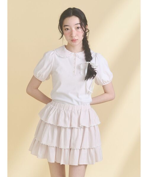 merry jenny（メリージェニー）の「frilly summer polo top（ポロシャツ・レディース・ミント/ピンク/オフホワイト・FREE）」の7枚目の写真