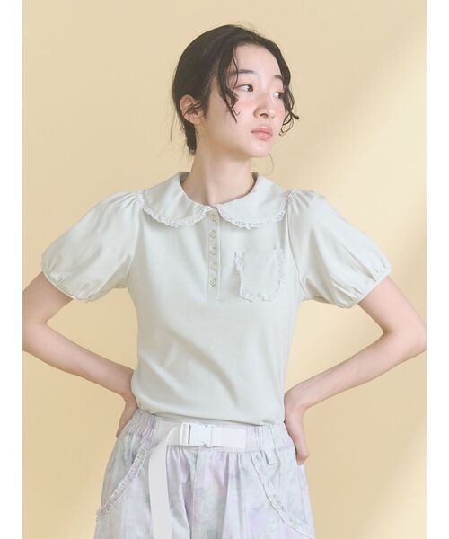 merry jenny（メリージェニー）の「frilly summer polo top（ポロシャツ・レディース・ミント/ピンク/オフホワイト・FREE）」の11枚目の写真