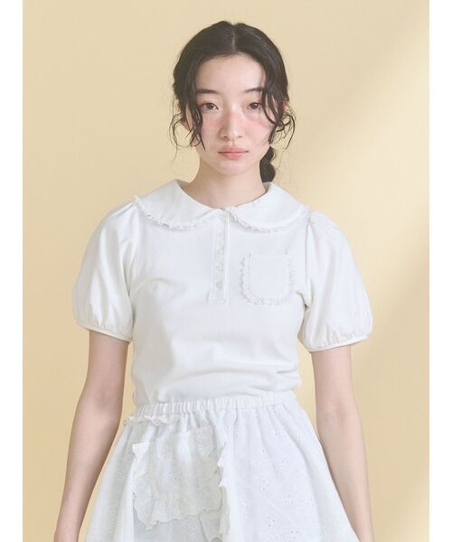 merry jenny（メリージェニー）の「frilly summer polo top（ポロシャツ・レディース・ミント/ピンク/オフホワイト・FREE）」の2枚目の写真