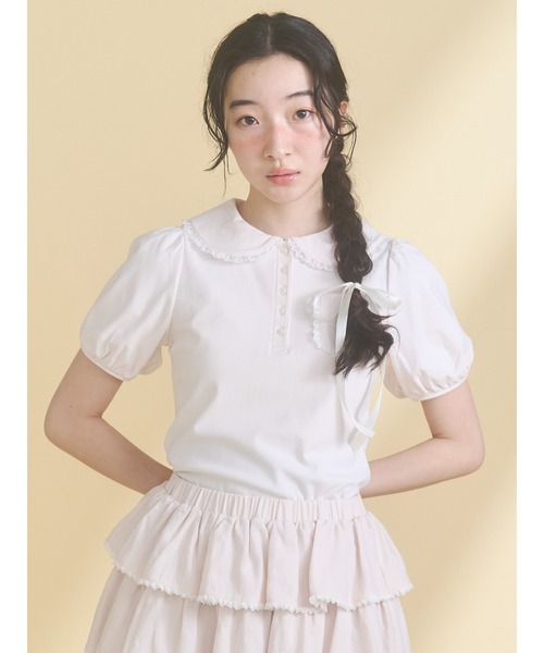 merry jenny（メリージェニー）の「frilly summer polo top（ポロシャツ・レディース・ミント/ピンク/オフホワイト・FREE）」の3枚目の写真