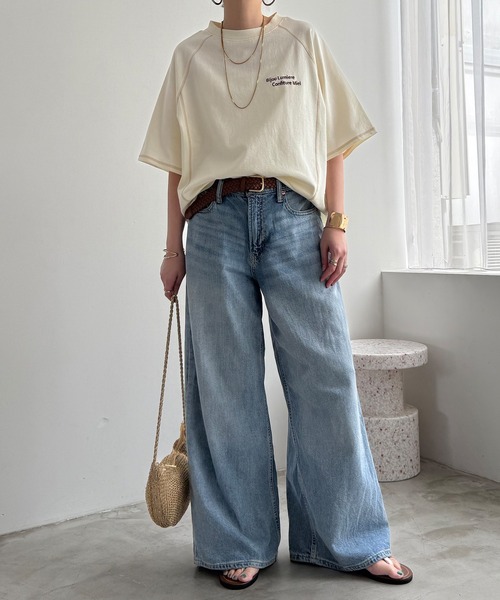 LBC(エルビーシー)の「ミニ裏毛切り替え刺繍5分袖プルオーバー(Tシャツ/カットソー・レディース・ベージュ/チャコール/杢グレー/ホワイト・M)」の6枚目の写真
