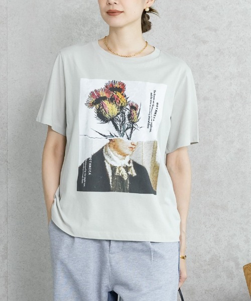 Pqran（クラン）の「アートプリントTシャツ（Tシャツ/カットソー・レディース・ミント/チャコールグレー/アイボリー・FREE）」の3枚目の写真