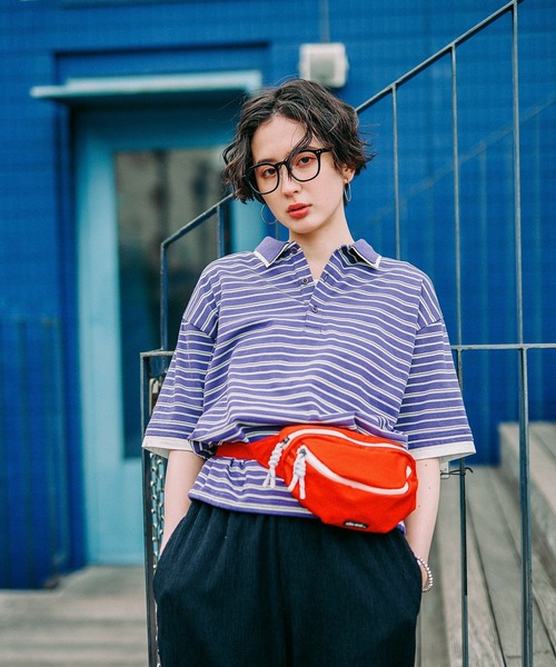 niko and...（ニコアンド）の「ダブル襟ドロストポロシャツ（ポロシャツ・レディース・ライトブルー/パープル/ナチュラル/オフホワイト・LARGE/MEDIUM）」の4枚目の写真