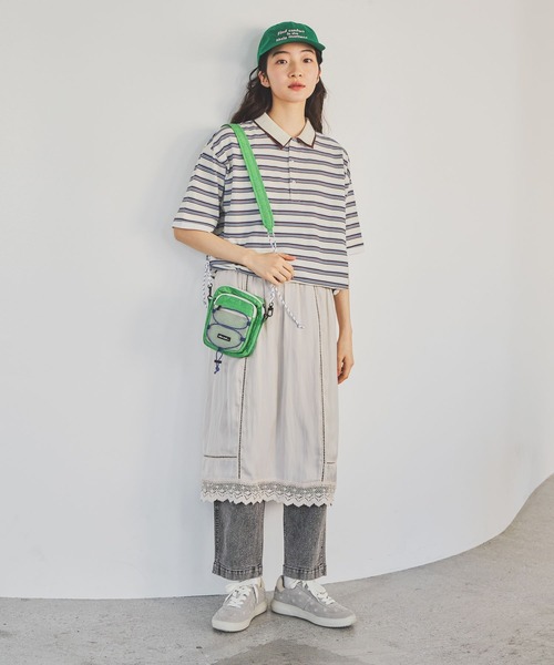 niko and...（ニコアンド）の「ダブル襟ドロストポロシャツ（ポロシャツ・レディース・ライトブルー/パープル/ナチュラル/オフホワイト・LARGE/MEDIUM）」の6枚目の写真