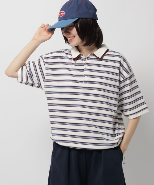 niko and...（ニコアンド）の「ダブル襟ドロストポロシャツ（ポロシャツ・レディース・ライトブルー/パープル/ナチュラル/オフホワイト・LARGE/MEDIUM）」の13枚目の写真