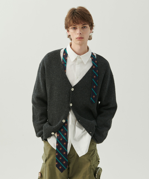 [Коллекционная линия] Super Fine Merino Wool Waffle Knit Cardigan — цельновязаный кардиган из мериносовой шерсти, waffle-knit, серый