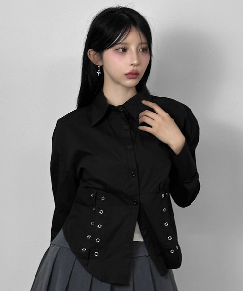FOLLOWIN(フォロウィン)の「2color/ウエストレースアップラインシャツ(シャツ/ブラウス・レディース・ブラック/ホワイト・FREE)」の20枚目の写真