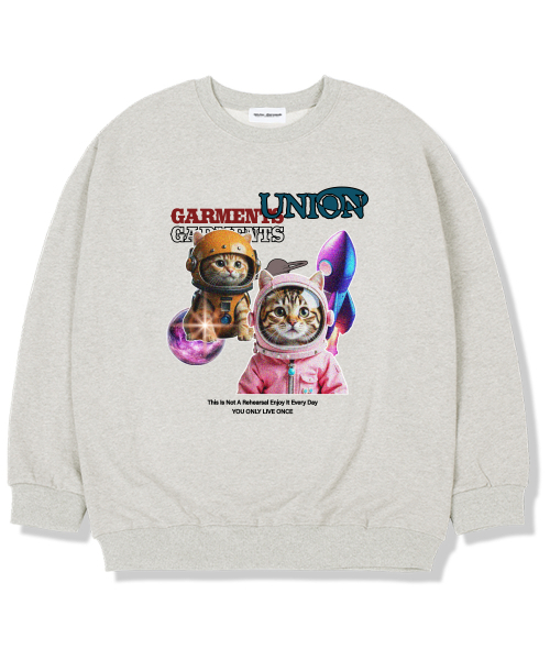 Union Garments(ユニオンガーメンツ)の「スペースキャット 裏起毛オーバーサイズ スウェットTシャツ オートミール(スウェット・レディース・その他・L/XL/XXL)」の1枚目の写真