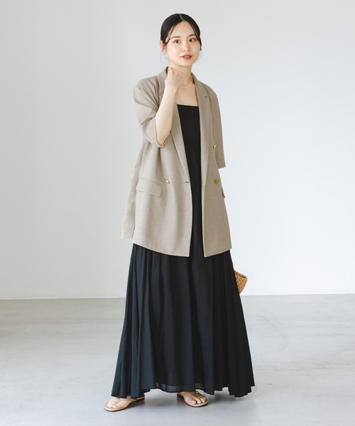 Noble(ノーブル)の「《セットアップ対応》ドンゴロスハーフスリーブジャケット(テーラードジャケット・レディース・ベージュ/ネイビー・36/38)」の3枚目の写真