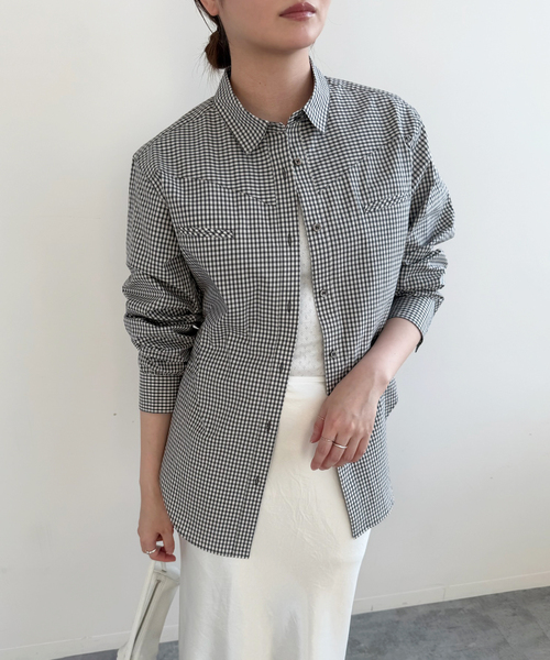 EDIT. FOR LULU（エディットフォールル）の「チェックウエスタンシャツ（シャツ/ブラウス・レディース・ベージュ/ブラック・FREE）」の4枚目の写真