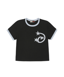 スターモチーフクロップリンガーTシャツウィメンズフィットブラック