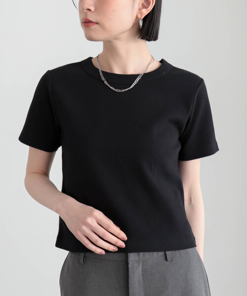 for/c（フォーシー）の「コットンリブコンパクトT【サスティナブル】（Tシャツ/カットソー・レディース・オフホワイト/ブラック/レッド/ブラック×ホワイト・M/L/LL）」の12枚目の写真