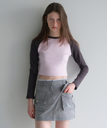 MUSINSA STANDARD WOMAN | ウィメンズスリムクロップラグラン長袖Tシャツ[ペイルピンク/ダークグレー](Tシャツ/カットソー)