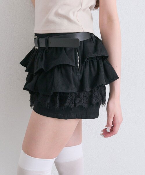 OLIVE des OLIVE(オリーブデオリーブ)の「合皮ベルト付きフリルショートパンツ(その他パンツ・レディース・ベージュ/ブラック/ワンウォッシュ・FREE)」の13枚目の写真