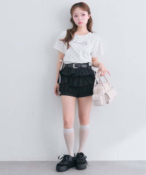 OLIVE des OLIVE(オリーブデオリーブ)の「合皮ベルト付きフリルショートパンツ(その他パンツ・レディース・ベージュ/ブラック/ワンウォッシュ・FREE)」の6枚目の写真