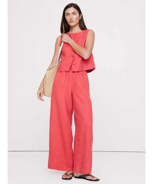 Banana Republic(バナナリパブリック)の「ハイライズ ワイドレッグ リネン プルオンアンクルパンツ(その他パンツ・レディース・ホワイト/コーラルピンク/ブラウン/ブラック・L/M/S/XS)」の6枚目の写真