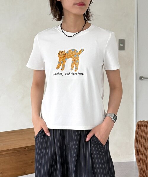 CPCM（シーピーシーエム）の「ネコ刺繍T（Tシャツ/カットソー・レディース・グレー/イエロー/ネイビー/ホワイト・FREE）」の22枚目の写真