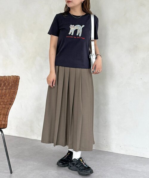 CPCM（シーピーシーエム）の「ネコ刺繍T（Tシャツ/カットソー・レディース・グレー/イエロー/ネイビー/ホワイト・FREE）」の9枚目の写真