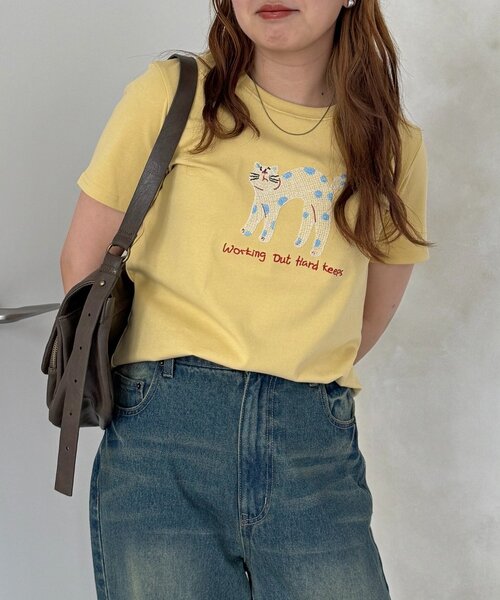 CPCM（シーピーシーエム）の「ネコ刺繍T（Tシャツ/カットソー・レディース・グレー/イエロー/ネイビー/ホワイト・FREE）」の10枚目の写真