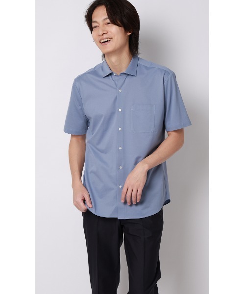 AOYAMA（アオヤマ）の「ワイドカラーニットシャツ【半袖】【ALTIMA premium】（シャツ/ブラウス・メンズ・ブルー/ネイビー/ベージュ・LL/L/M）」の3枚目の写真