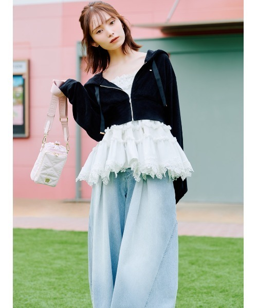 SNIDEL(スナイデル)の「【WEB限定】パイルパーカーセットキャミワンピース(ワンピース・レディース・イエロー/ピンク/ブラック・F)」の7枚目の写真