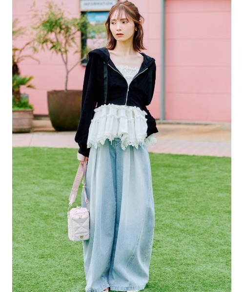 SNIDEL(スナイデル)の「【WEB限定】パイルパーカーセットキャミワンピース(ワンピース・レディース・イエロー/ピンク/ブラック・F)」の8枚目の写真