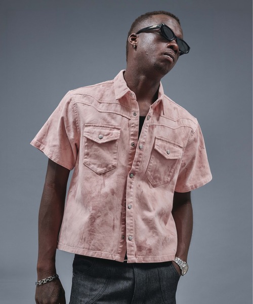 ANDER HUNK(アンダーハンク)の「W-Pocket Patterned Twill Shirt Jacket / ダブルポケットパターンドシャツジャケット(シャツ/ブラウス・メンズ・ブラック/カーキ/ピンク・MEDIUM/LARGE)」の3枚目の写真