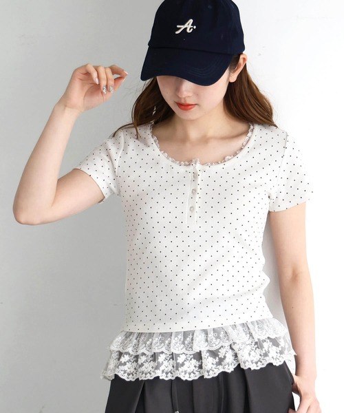 tiptop(ティップトップ)の「テレコ襟裾レース半袖プルオーバー(Tシャツ/カットソー・レディース・ブラック/オフホワイト/ホワイト系その他/ホワイト系その他2・FREE)」の17枚目の写真