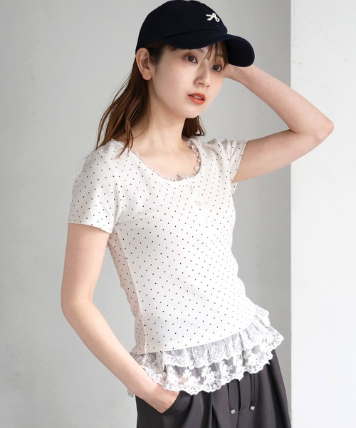 tiptop(ティップトップ)の「テレコ襟裾レース半袖プルオーバー(Tシャツ/カットソー・レディース・ブラック/オフホワイト/ホワイト系その他/ホワイト系その他2・FREE)」の18枚目の写真
