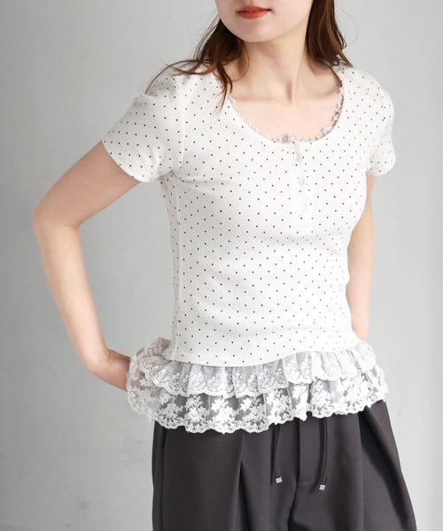 tiptop(ティップトップ)の「テレコ襟裾レース半袖プルオーバー(Tシャツ/カットソー・レディース・ブラック/オフホワイト/ホワイト系その他/ホワイト系その他2・FREE)」の19枚目の写真