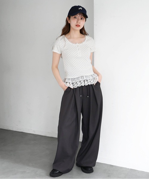 tiptop(ティップトップ)の「テレコ襟裾レース半袖プルオーバー(Tシャツ/カットソー・レディース・ブラック/オフホワイト/ホワイト系その他/ホワイト系その他2・FREE)」の20枚目の写真