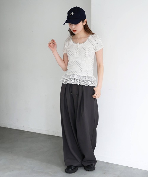 tiptop(ティップトップ)の「テレコ襟裾レース半袖プルオーバー(Tシャツ/カットソー・レディース・ブラック/オフホワイト/ホワイト系その他/ホワイト系その他2・FREE)」の21枚目の写真