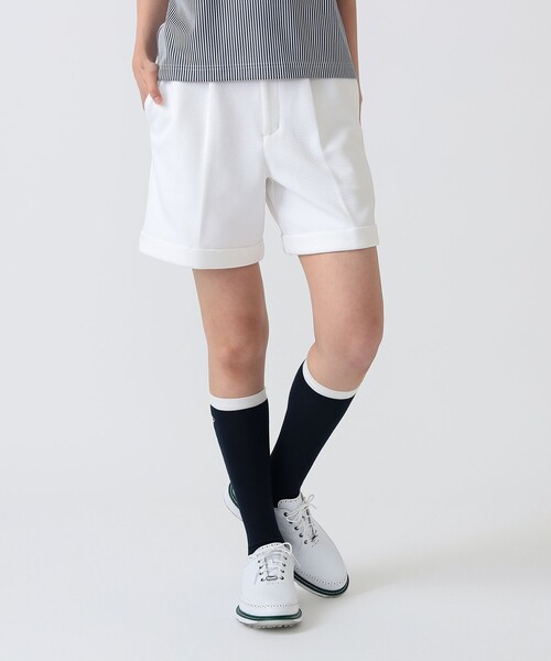 BEAMS GOLF(ビームスゴルフ)の「PURPLE LABEL / バイヤス柄織り 裾ダブル ショートパンツ(その他パンツ・レディース・ホワイト/ネイビー・MEDIUM/SMALL/LARGE)」の5枚目の写真