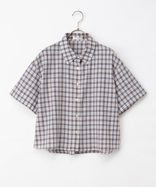 Honeys(ハニーズ)の「チェック柄ショートシャツ(シャツ/ブラウス・レディース・ブラウン系その他/ホワイト×ブルー/ネイビー系1/グレー×ホワイト・L/LL/M/S)」の16枚目の写真