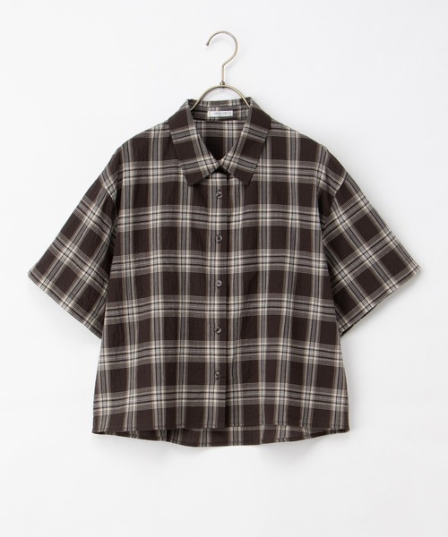 Honeys(ハニーズ)の「チェック柄ショートシャツ(シャツ/ブラウス・レディース・ブラウン系その他/ホワイト×ブルー/ネイビー系1/グレー×ホワイト・L/LL/M/S)」の18枚目の写真