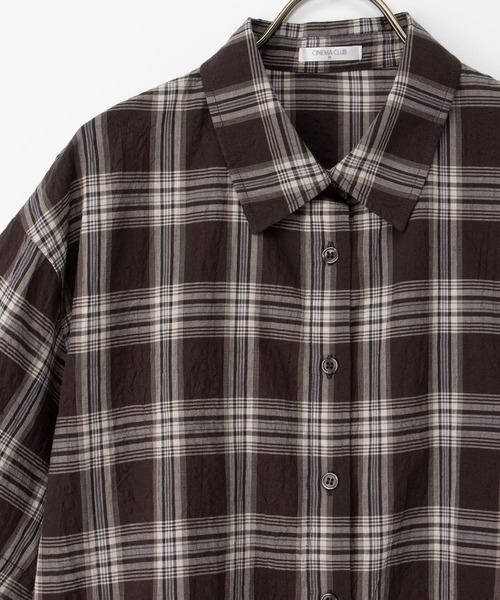 Honeys(ハニーズ)の「チェック柄ショートシャツ(シャツ/ブラウス・レディース・ブラウン系その他/ホワイト×ブルー/ネイビー系1/グレー×ホワイト・L/LL/M/S)」の19枚目の写真
