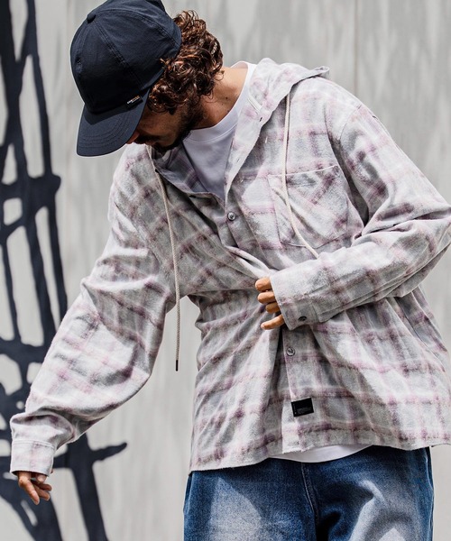 CAMBIO(カンビオ)の「ms6537-Bleached Hooded Check Long Sleeve Shirts フード付きチェックシャツ(PF-262-006)(シャツ/ブラウス・メンズ・サックスブルー/ブラック・L/M)」の3枚目の写真