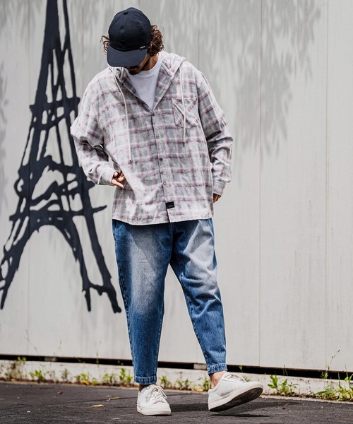 CAMBIO(カンビオ)の「ms6537-Bleached Hooded Check Long Sleeve Shirts フード付きチェックシャツ(PF-262-006)(シャツ/ブラウス・メンズ・サックスブルー/ブラック・L/M)」の5枚目の写真