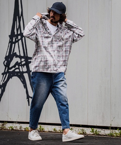 CAMBIO(カンビオ)の「ms6537-Bleached Hooded Check Long Sleeve Shirts フード付きチェックシャツ(PF-262-006)(シャツ/ブラウス・メンズ・サックスブルー/ブラック・L/M)」の6枚目の写真