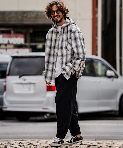 CAMBIO(カンビオ)の「ms6537-Bleached Hooded Check Long Sleeve Shirts フード付きチェックシャツ(PF-262-006)(シャツ/ブラウス・メンズ・サックスブルー/ブラック・L/M)」の10枚目の写真
