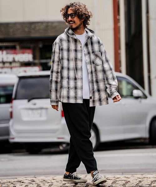CAMBIO(カンビオ)の「ms6537-Bleached Hooded Check Long Sleeve Shirts フード付きチェックシャツ(PF-262-006)(シャツ/ブラウス・メンズ・サックスブルー/ブラック・L/M)」の11枚目の写真