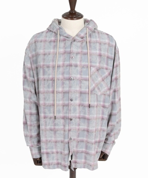 CAMBIO(カンビオ)の「ms6537-Bleached Hooded Check Long Sleeve Shirts フード付きチェックシャツ(PF-262-006)(シャツ/ブラウス・メンズ・サックスブルー/ブラック・L/M)」の12枚目の写真