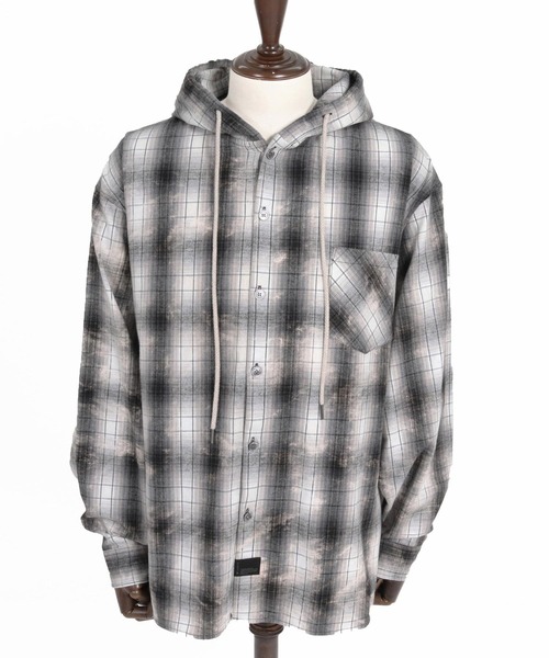 CAMBIO(カンビオ)の「ms6537-Bleached Hooded Check Long Sleeve Shirts フード付きチェックシャツ(PF-262-006)(シャツ/ブラウス・メンズ・サックスブルー/ブラック・L/M)」の15枚目の写真