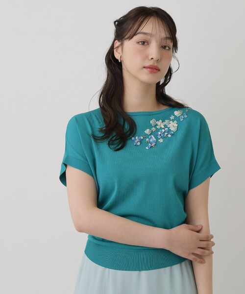 Sunauna(スーナウーナ)の「【SS~Lサイズ展開/スパンコール・ビジュー・刺繍】クラフトニット(ニット/セーター・レディース・ネイビー/グリーン系/ホワイト・40/38/34)」の10枚目の写真