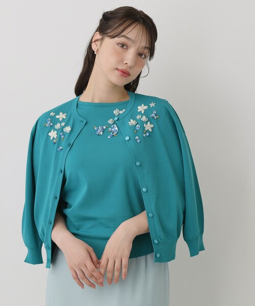 Sunauna(スーナウーナ)の「【SS~Lサイズ展開/スパンコール・ビジュー・刺繍】クラフトニット(ニット/セーター・レディース・ネイビー/グリーン系/ホワイト・40/38/34)」の11枚目の写真