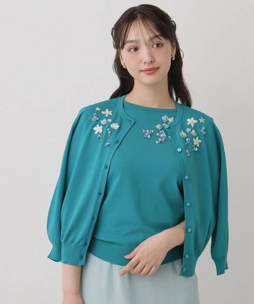 Sunauna(スーナウーナ)の「【SS~Lサイズ展開/スパンコール・ビジュー・刺繍】クラフトニット(ニット/セーター・レディース・ネイビー/グリーン系/ホワイト・40/38/34)」の12枚目の写真